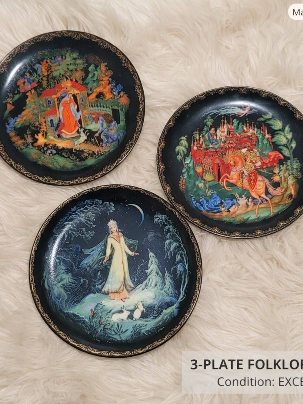 Vtg Russian Legends & Snow Maiden Collector Plates Lot of 3 Porcelain Lacquer